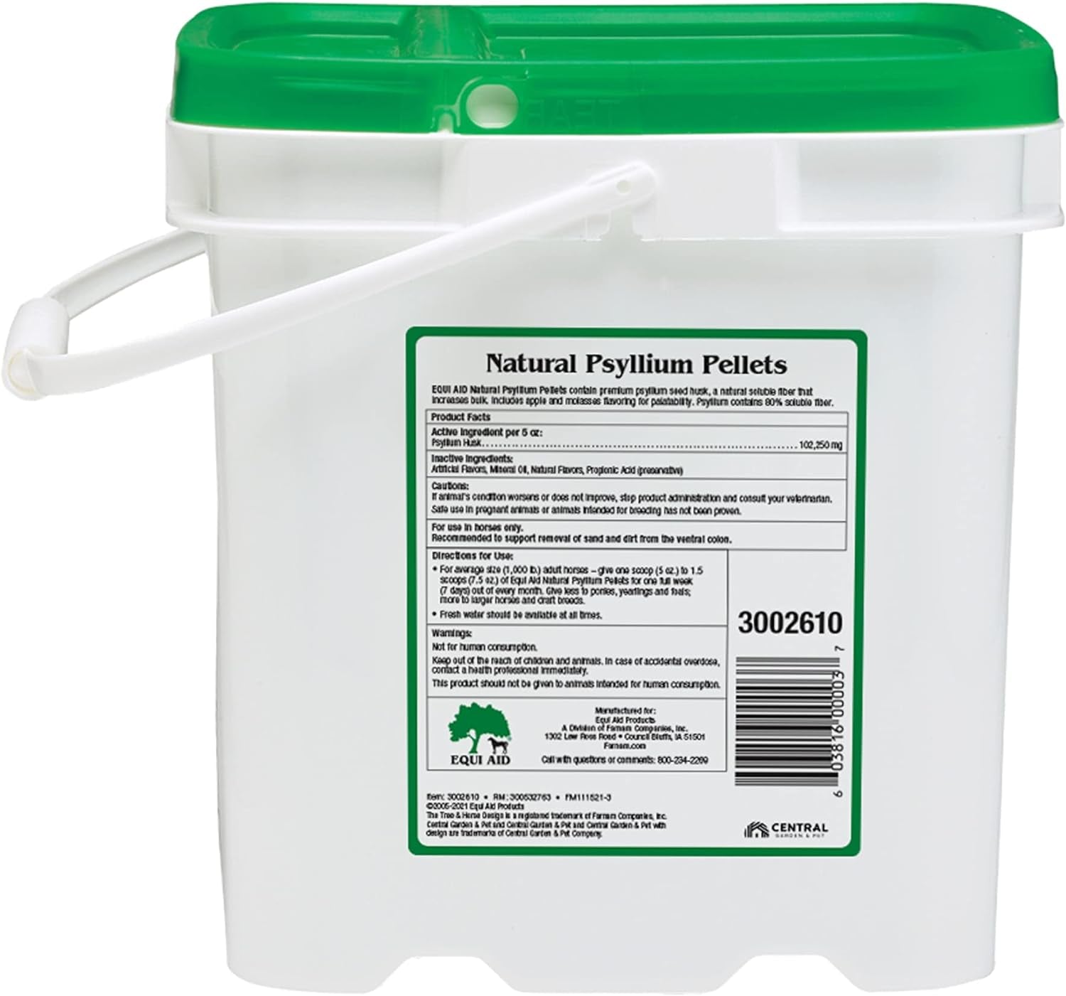 Farnam Equi Aid Natural Horse Psyllium Pellets Supplement, Supports Removal of Sand & Dirt from the Ventral Colon, 20 Pounds, 64 Scoops