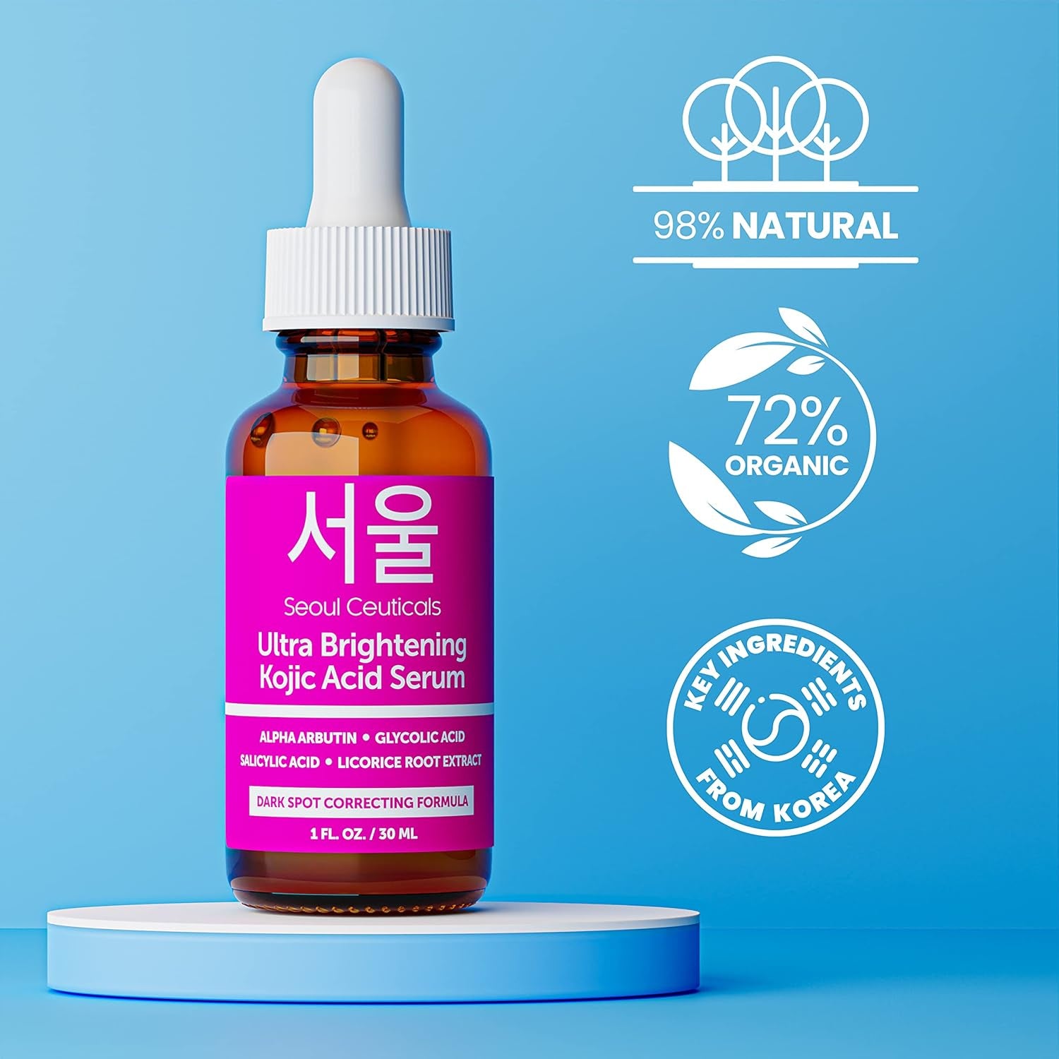 Seoulceuticals Korean Skin Care Kojic Acid Serum Alpha Arbutin Serum – Dark Spot Remover Corrector Glycolic Acid Serum + Salicylic Acid K Beauty 1Oz