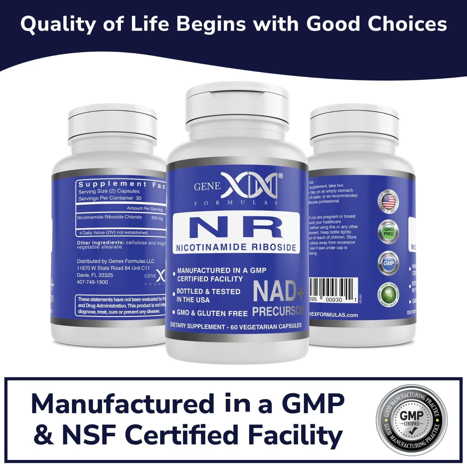 GENEX NR Nicotinamide Riboside 500Mg/Serving (120 Capsules) NAD+ Precursor for Healthy Aging - Gmp-Certified, Non-Gmo, Gluten-Free, Vegetarian (1 Pack) 