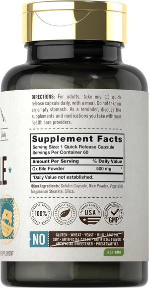 Carlyle Ox Bile Supplement | 500Mg | 60 Capsules | Digestive Enzyme | Non-Gmo & Gluten Free | by Herbage Farmstead