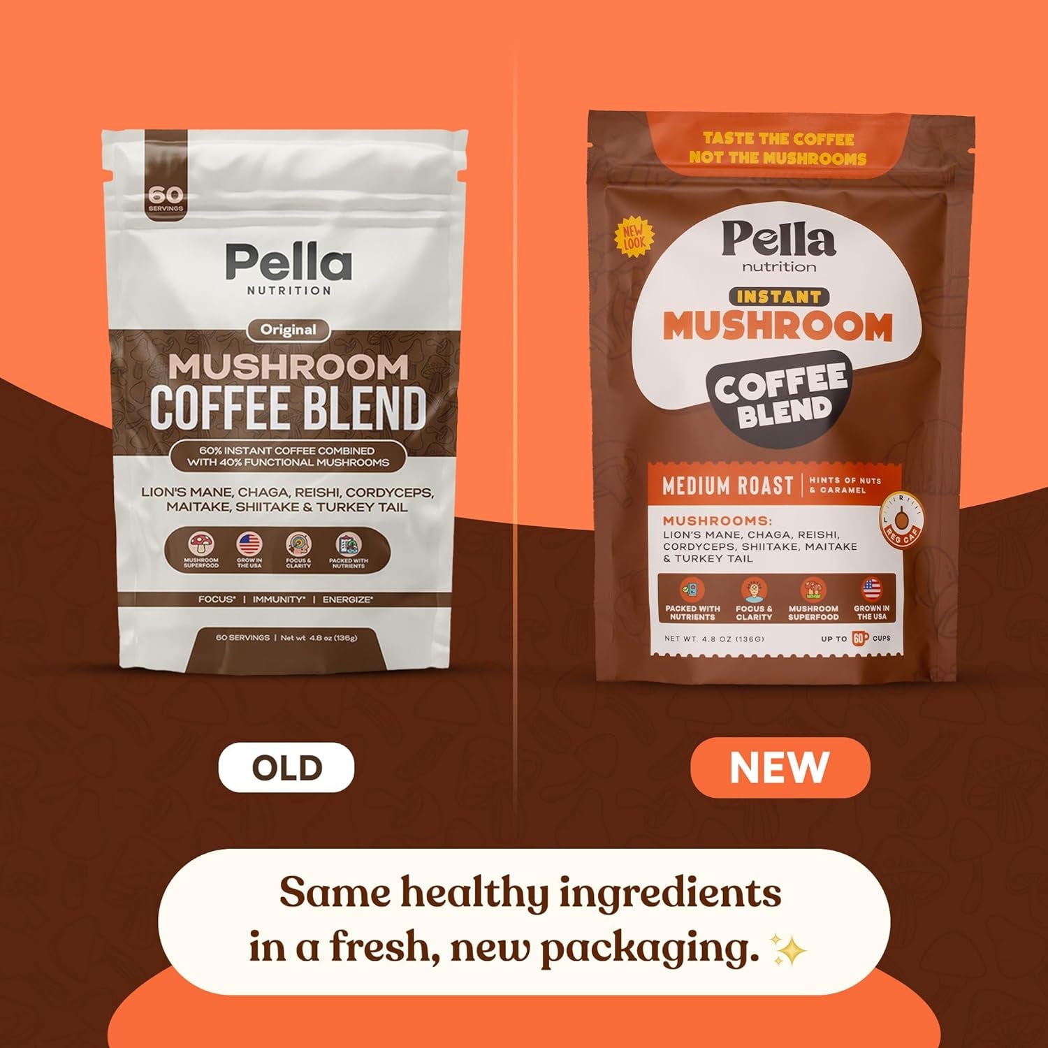 Organic Mushroom Instant Coffee (60 Servings) with 7 Superfood Mushrooms, Great Tasting, Includes Lion'S Mane, Reishi, Chaga, Cordyceps, Shiitake, Maitake, and Turkey Tail