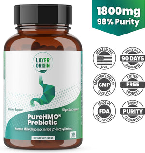 Layer Origin | Purehmo Human Milk Oligosaccharide (HMO 2'-FL) Prebiotic - Feed 180 Billion Probiotics/Serving, 30-Day Supply