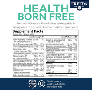 Freeda Senior Multivitamin - Kosher Vitamins for Men & Women 60 and over - One Daily Coated Tablet - Women’S & Men’S Vitamins Multivitamin 60 plus - Vitamins for Women over 60 plus Elderly (100 Count)