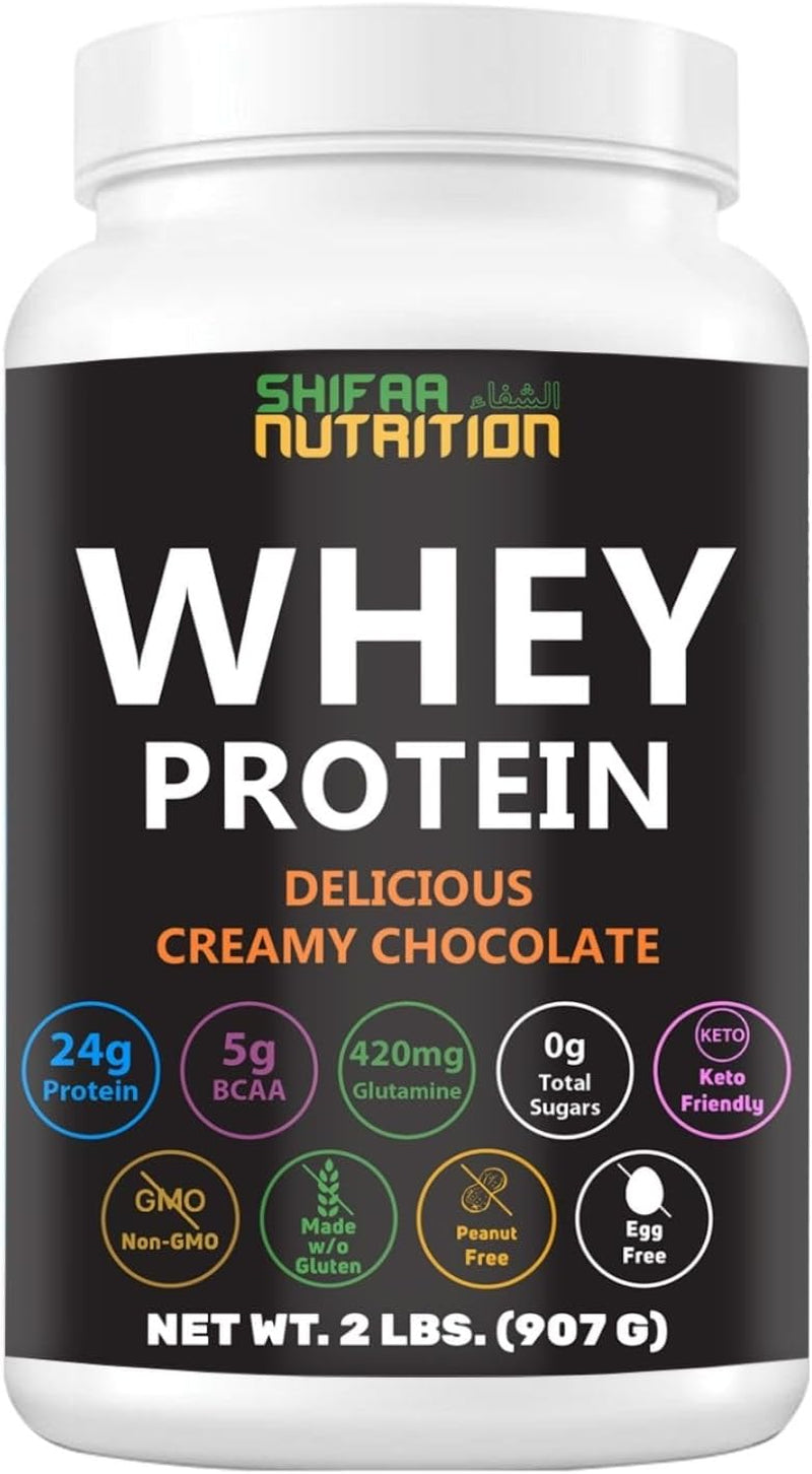 2 Lbs Halal Whey Protein Powder Creamy Chocolate. 24G Protein, 5G Bcaas & 420Mg Glutamine. for Building Lean Muscles & Recovery. Sugar-Free, Keto-Friendly, Gluten-Free, Non-Gmo 