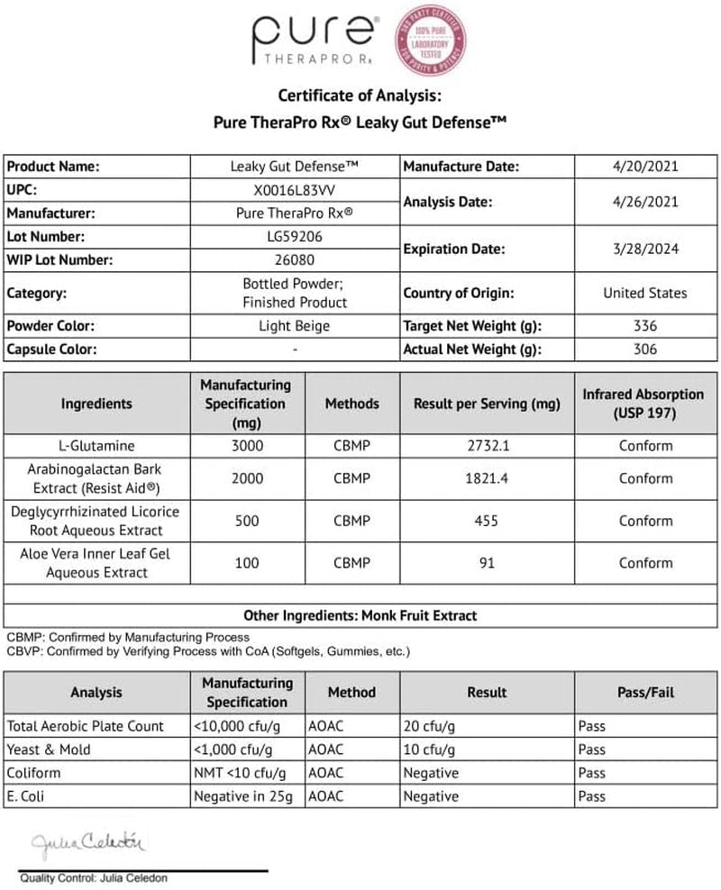 Leaky Gut Defense - Gut Health Support Supplement with L-Glutamine, Licorice Root Extract, Aloe Leaf, Arabinogalactan, Health Powder Drink for Men and Women- (60 Servings, 336G)