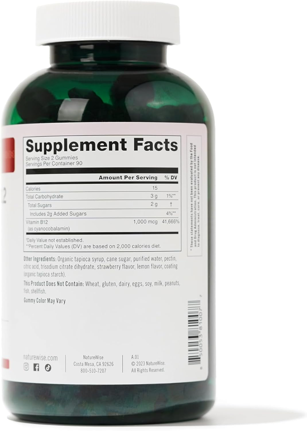 Naturewise Vitamin B12 Gummies for Adults, 1000 Mcg - Strawberry Lemon Flavor - Supports Daily Energy, Mental Clarity, Cognitive Function - Vegan, Gluten-Free, Non-Gmo - 180 Gummies[3-Month Supply]