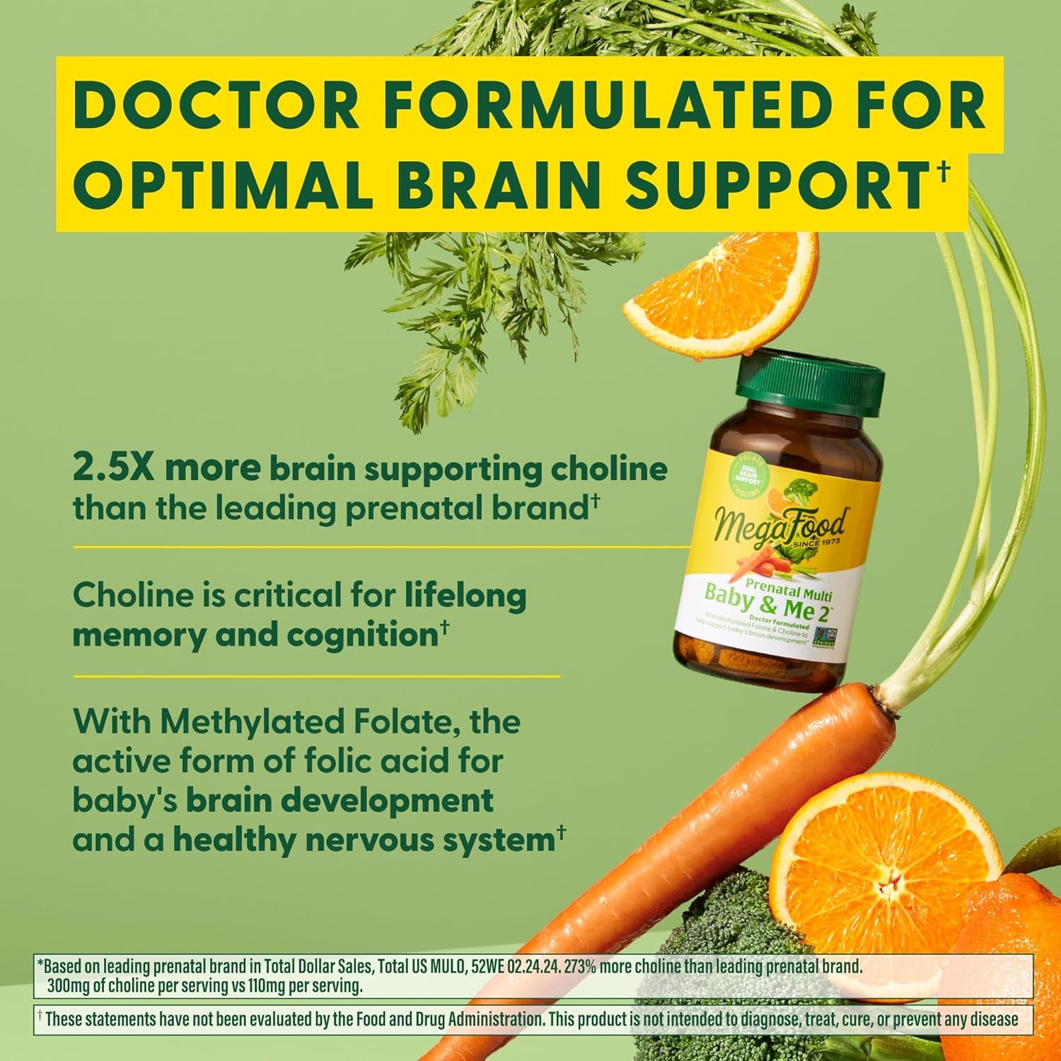 Megafood Baby & Me 2 Prenatal Vitamin and Minerals - Vitamins for Women - with Folate (Folic Acid Natural Form), Choline, Iron, Iodine, and Vitamin C, Vitamin D and More - 120 Tabs (60 Servings)