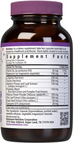 Bluebonnet Nutrition Blood Pressure Support, Vascular Health*, Non-Gmo, Vegan, Gluten-Free, Soy-Free, Dairy-Free- 60 Vegetable Capsules, 30 Servings