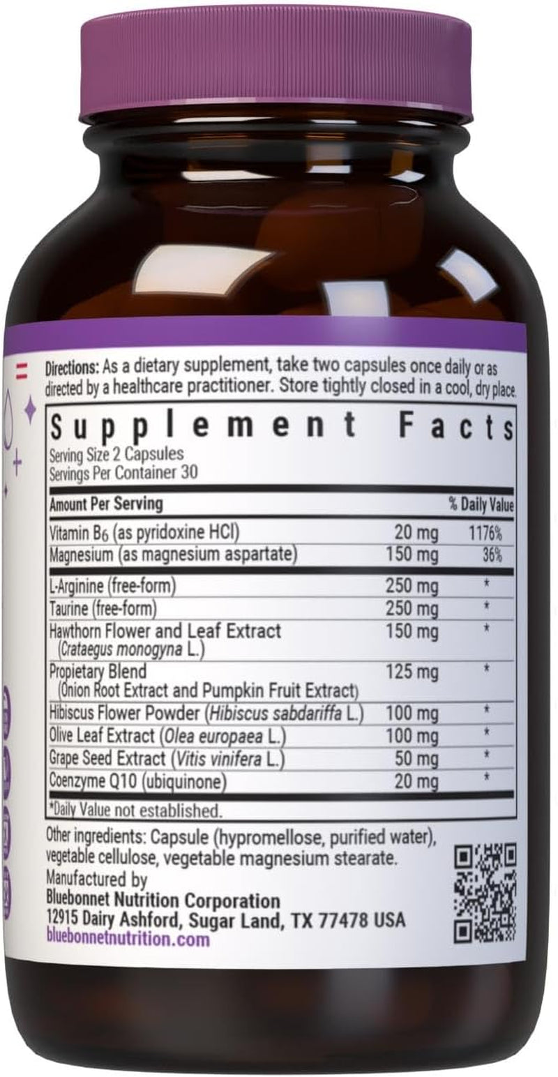 Bluebonnet Nutrition Blood Pressure Support, Vascular Health*, Non-Gmo, Vegan, Gluten-Free, Soy-Free, Dairy-Free- 60 Vegetable Capsules, 30 Servings