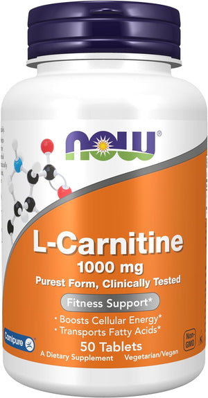 NOW Supplements, L-Carnitine 1,000 Mg, Purest Form, Amino Acid, Fitness Support*, 100 Tablets 