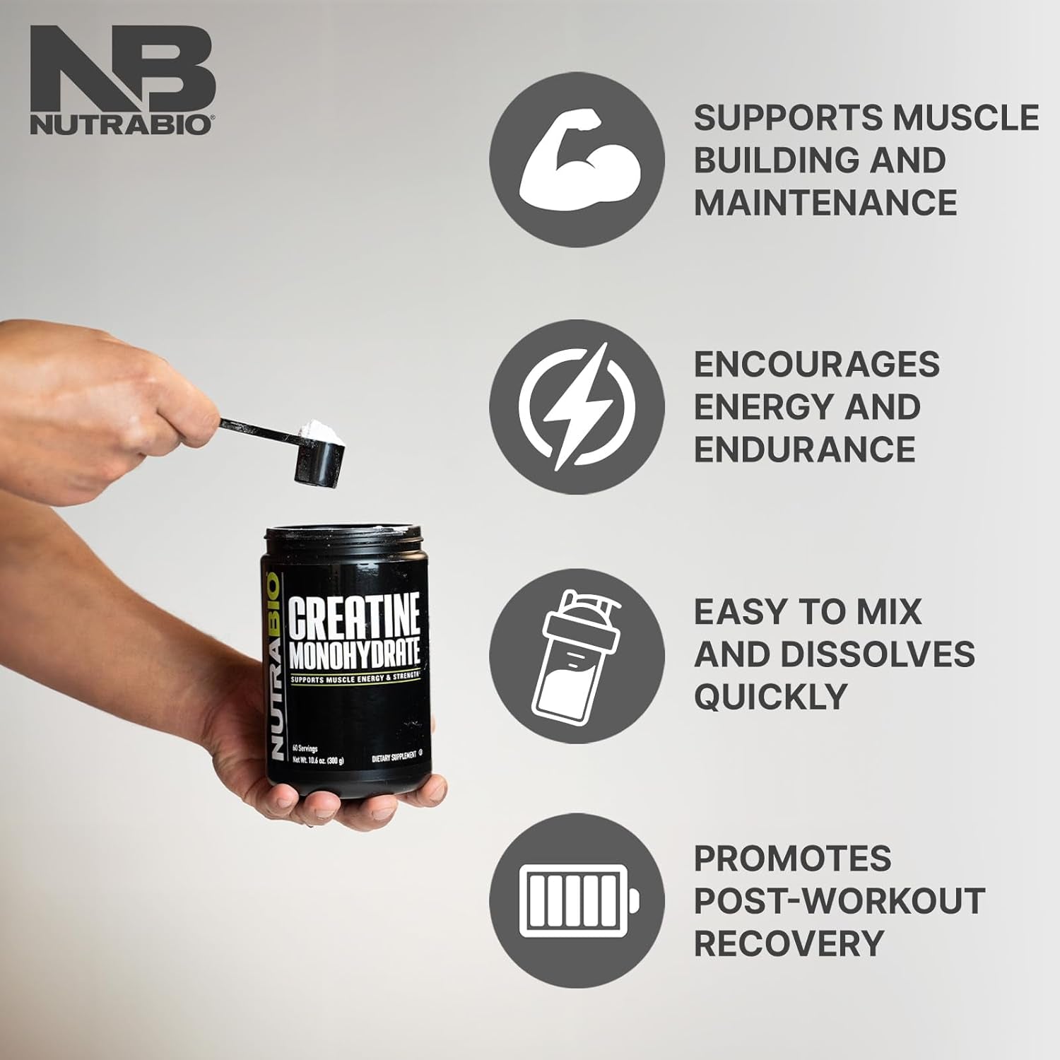 Nutrabio Creatine Monohydrate, Unflavored, 500G and Whey Protein Isolate, Blueberry Muffin, Supplement Bundle - Muscle Energy, Lean Muscle Growth, Recovery, and Strength