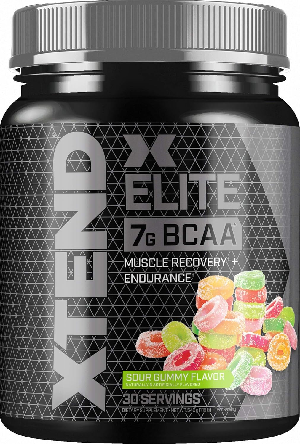XTEND Elite BCAA Powder Sour Gummy | Sugar Free Post Workout Muscle Recovery Drink with Amino Acids | 7G Bcaas for Men & Women| 30 Servings