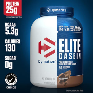 Dymatize Elite Casein Protein Powder, Slow Absorbing with Muscle Building Amino Acids, 100% Micellar Casein, 25G Protein, 5.4G Bcaas & 2.3G Leucine, Helps Overnight Recovery, Rich Chocolate, 2 Pound