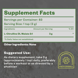 L-Ctrulline Powder 250G, Premium Citrulline 2:1 Malate Supplement for Strength Performance and Energy, Pre-Workout Citrulline Malate Powder - Enhance Muscle Pumps and Recovery - 83 Servings