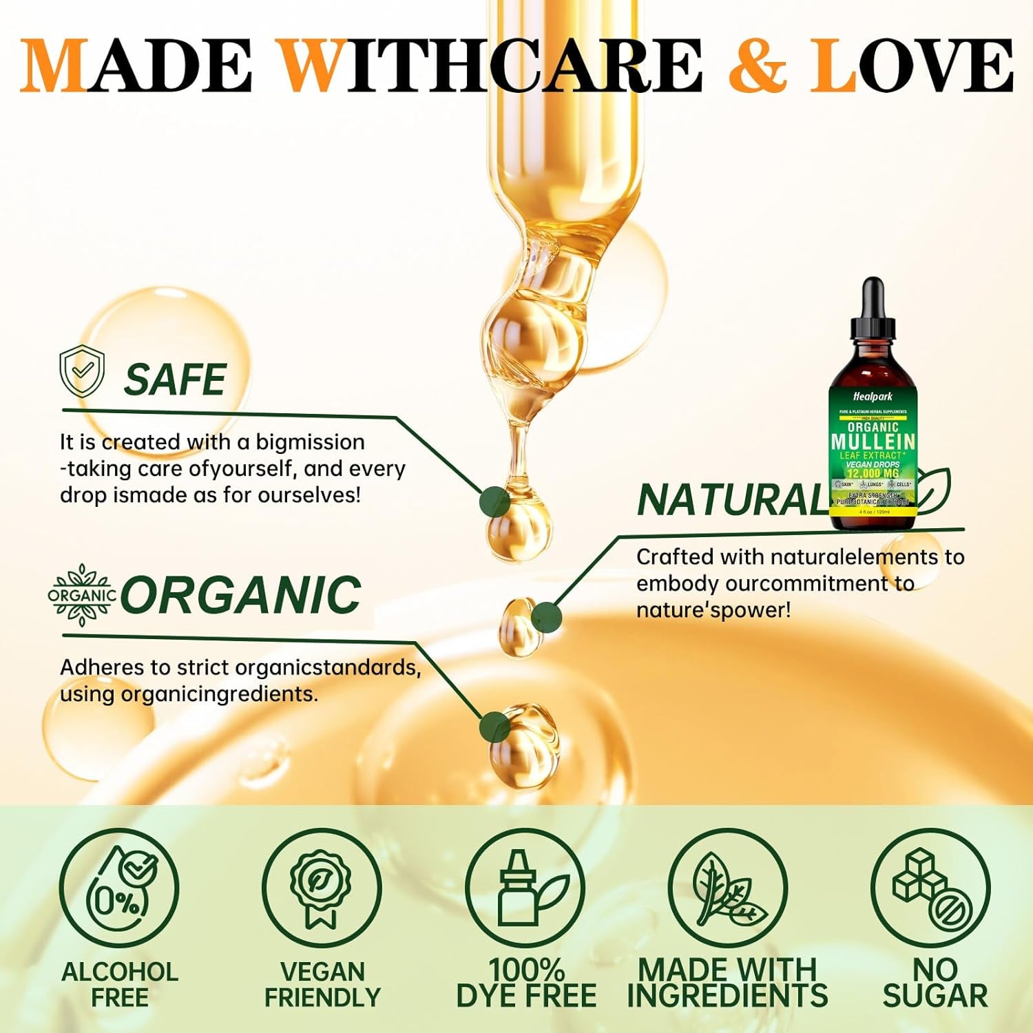 120ML Organic Mullein Drops for Lungs - Mullein Leaf Extract Supplement - Respiratory Health Support - as Liquid, Tincture, Tea 