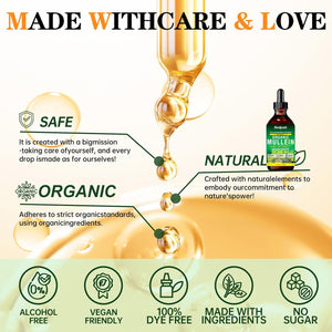 120ML Organic Mullein Drops for Lungs - Mullein Leaf Extract Supplement - Respiratory Health Support - as Liquid, Tincture, Tea 