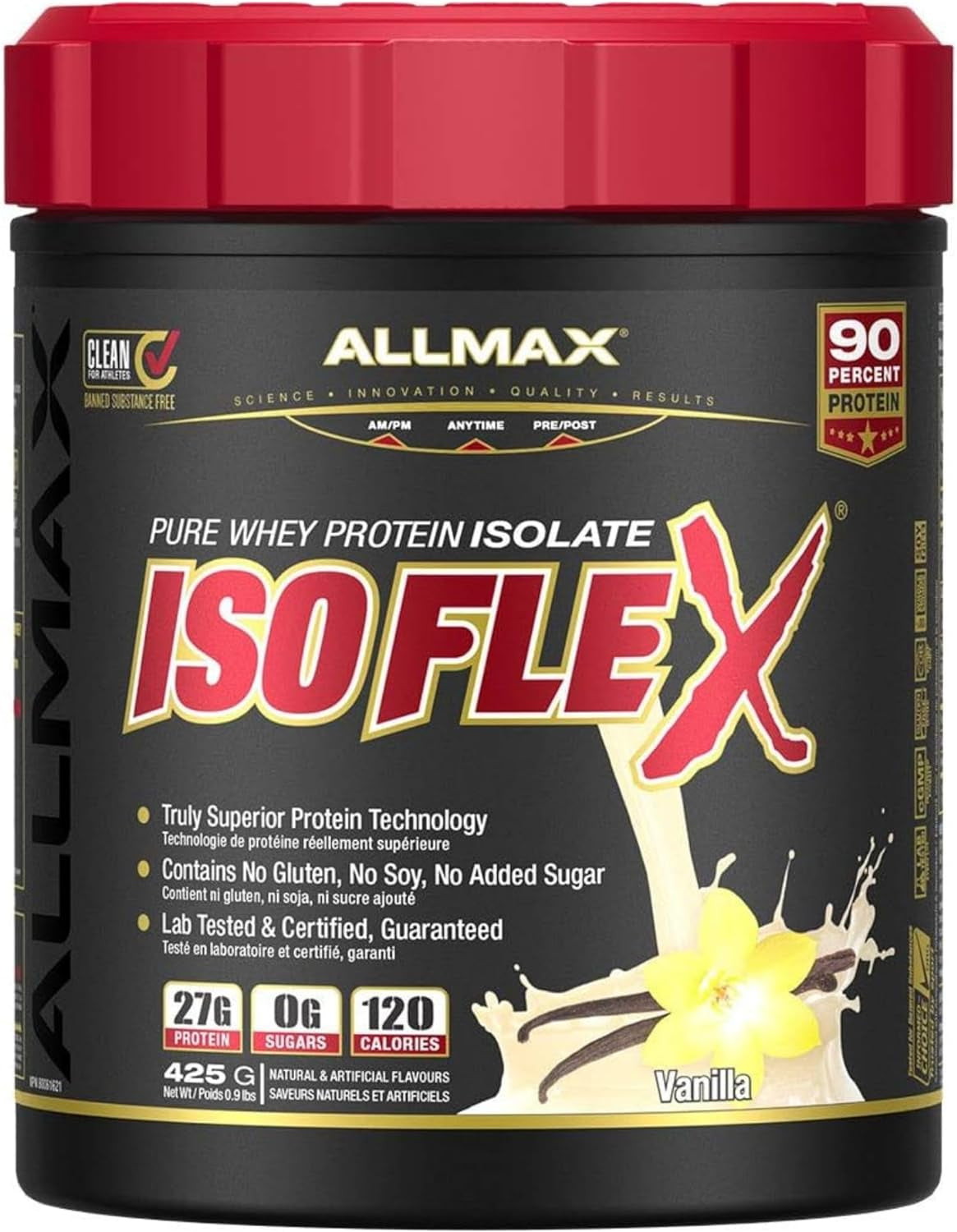 ALLMAX ISOFLEX Whey Protein Isolate, Vanilla - 1 Lb - 27 Grams of Protein per Scoop - Zero Fat & Sugar - 99% Lactose Free - Gluten Free & Soy Free - Approx. 15 Servings 