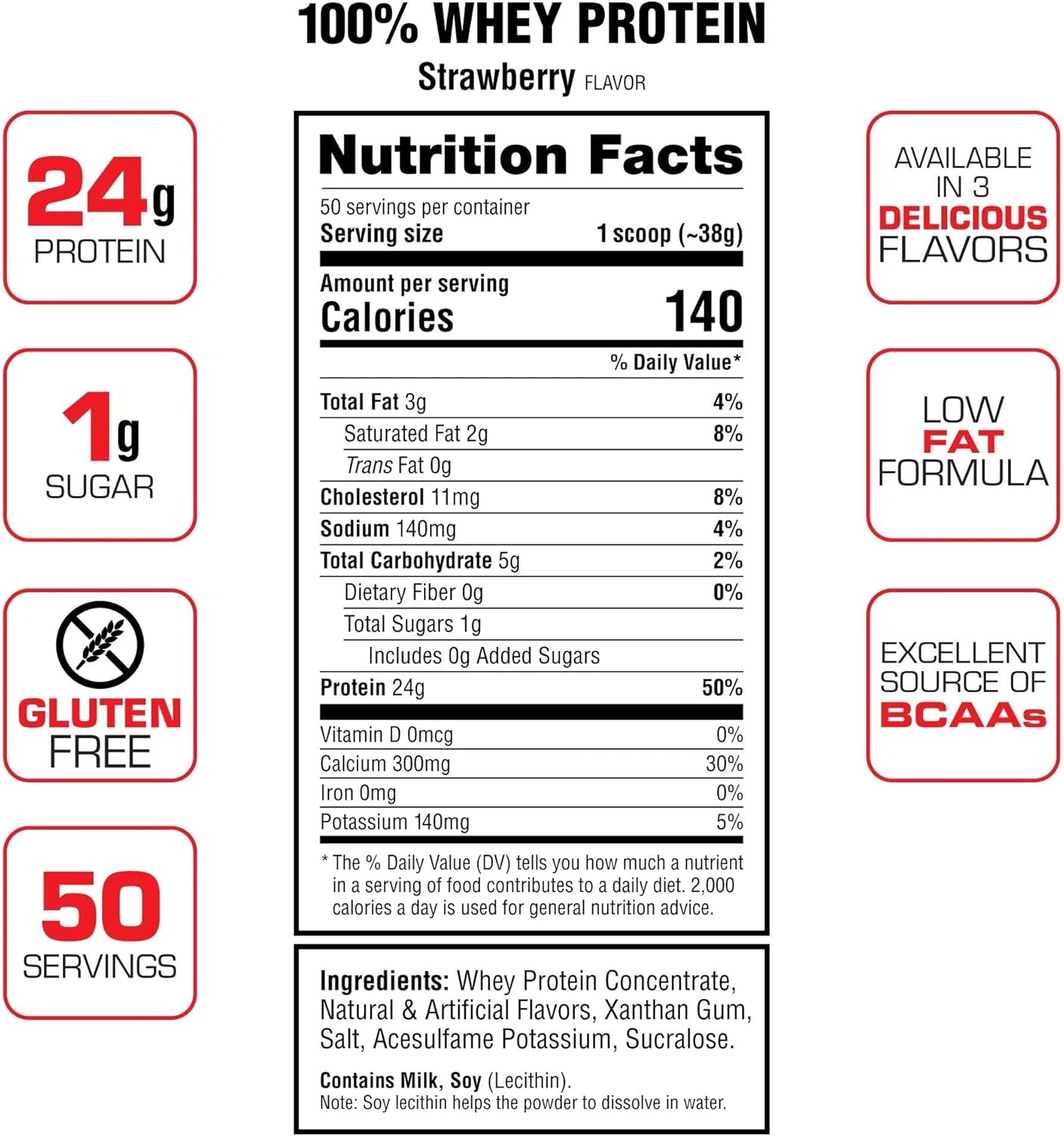 Labrada Nutrition 100% Whey Protein Powder, Strawberry, 4.13 Lb