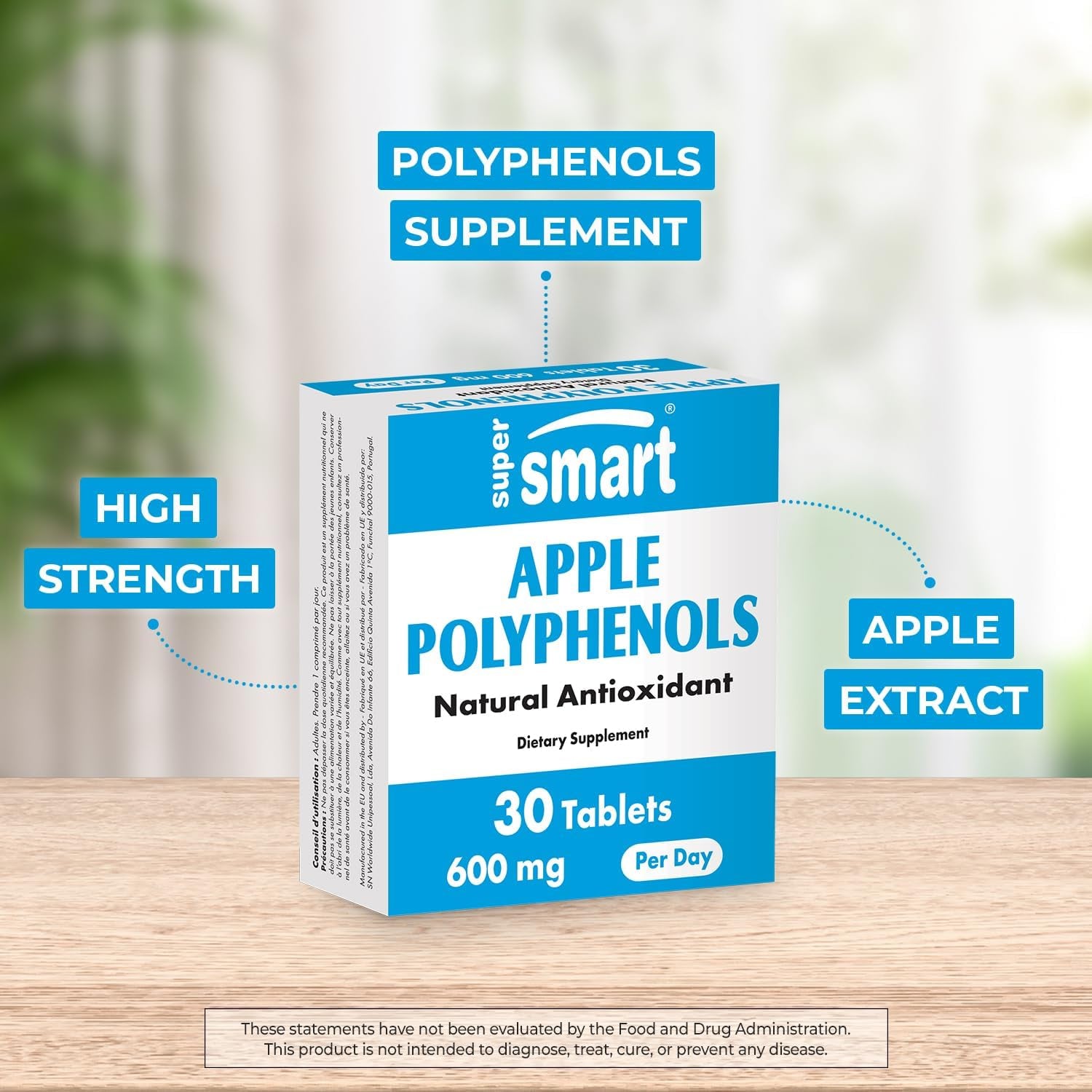 '- Apple Polyphenols Supplement 600Mg per Day (High Strength 80% Polyphenols) - Apple Extract | Non-Gmo & Gluten Free - 30 Tablets 