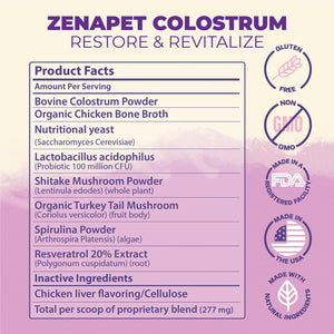 Zenapet Cat Colostrum plus Superfood Supplement, 240 Day Supply Bovine Colostrum Powder, Cat Probiotic for Immune Support, Digestive Health, Allergy Relief, Joint Support, and Skin/Coat Health 