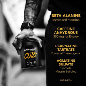 BLACKMARKET CUTS Pre Workout - Flavored Energy Powdered Drink Mix for Men & Women, Great for Muscle Definition, Fat Burning, Thermogenic, Creatine Free (Watermelon, 30 Servings)