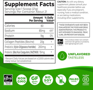 Hydrolyzed Collagen Peptides + Prebiotic & Probiotics Powder for Women & Men, 20G Grass Fed Collagen, 1 Billion CFU - Supports Digestive, Hair, Skin & Joint Health, Non-Gmo, Type I & III, 1Lb 