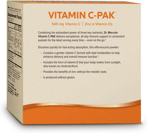Vitamin C-PAK, 30 Servings (30 Packets), Fizzy Drink Mix, 500 Mg Vitamin C, with Zinc and Vitamin D3, Natural Orange Flavor, Dietary Supplement, Supports Healthy Immune Function, Non-Gmo 