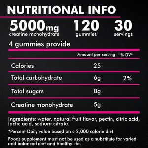 KP Creatine Monohydrate Gummies Mixed Berry for Men & Women, 100% Creatine Mixed Berry Gummies, 5G per Serving + Vegan, Sugar Free, Mixed Berry + Strength, Energy, Muscle & Booty Gain - 120 Count