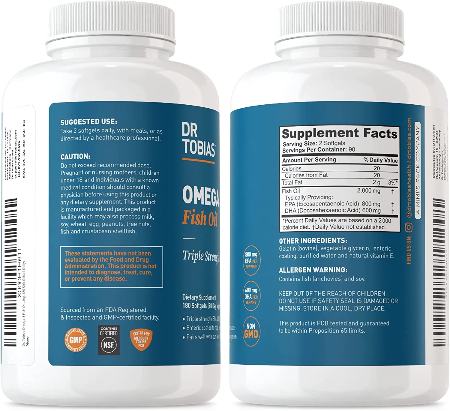 Dr. Tobias Omega 3 Fish Oil and Adult Multivitamin Includes Probiotics and Plant-Based Enzymes Promoting Overall Health - Made with Wholefoods