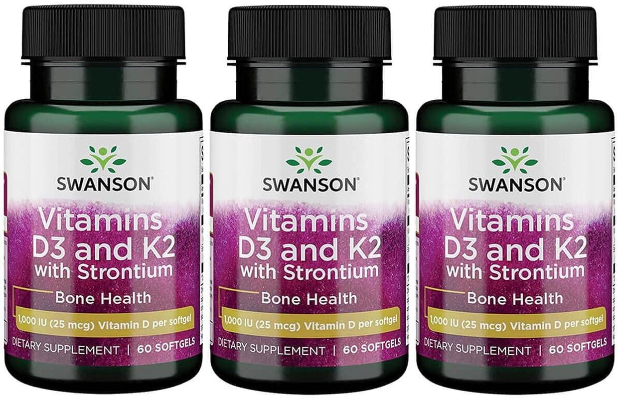 Swanson Strontium Complex with Vitamins D-3 & K-2 60 Sgels (3 Pack)