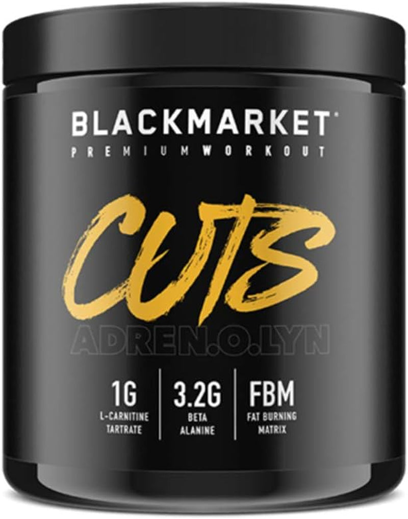 BLACKMARKET CUTS Pre Workout - Flavored Energy Powdered Drink Mix for Men & Women, Great for Muscle Definition, Fat Burning, Thermogenic, Creatine Free (Watermelon, 30 Servings)