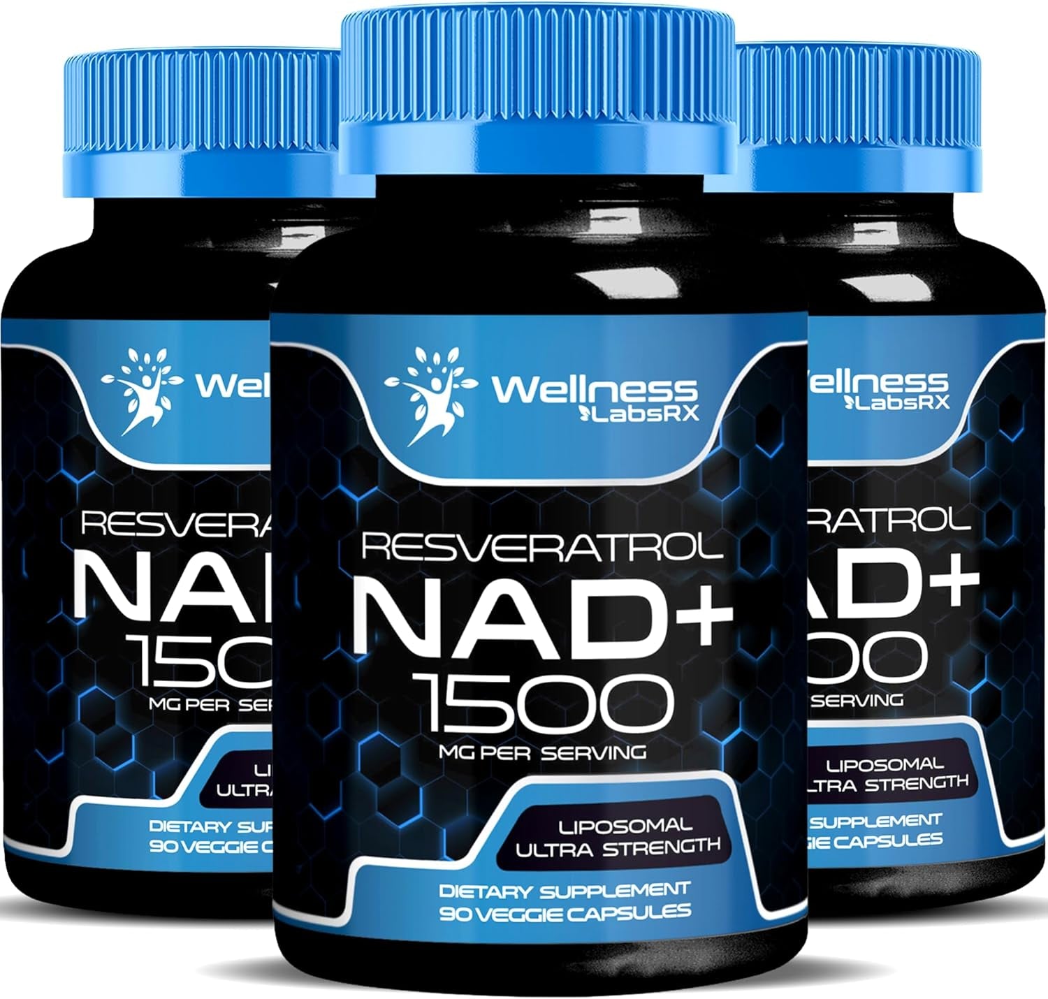 NAD Supplement, 1500Mg - Liposomal NAD+ Supplement with Resveratrol, Nad plus Boosting Supplement - Support Cellular Health, Stamina & Healthy Aging - Ultra Strength Capsules - 3 Pack