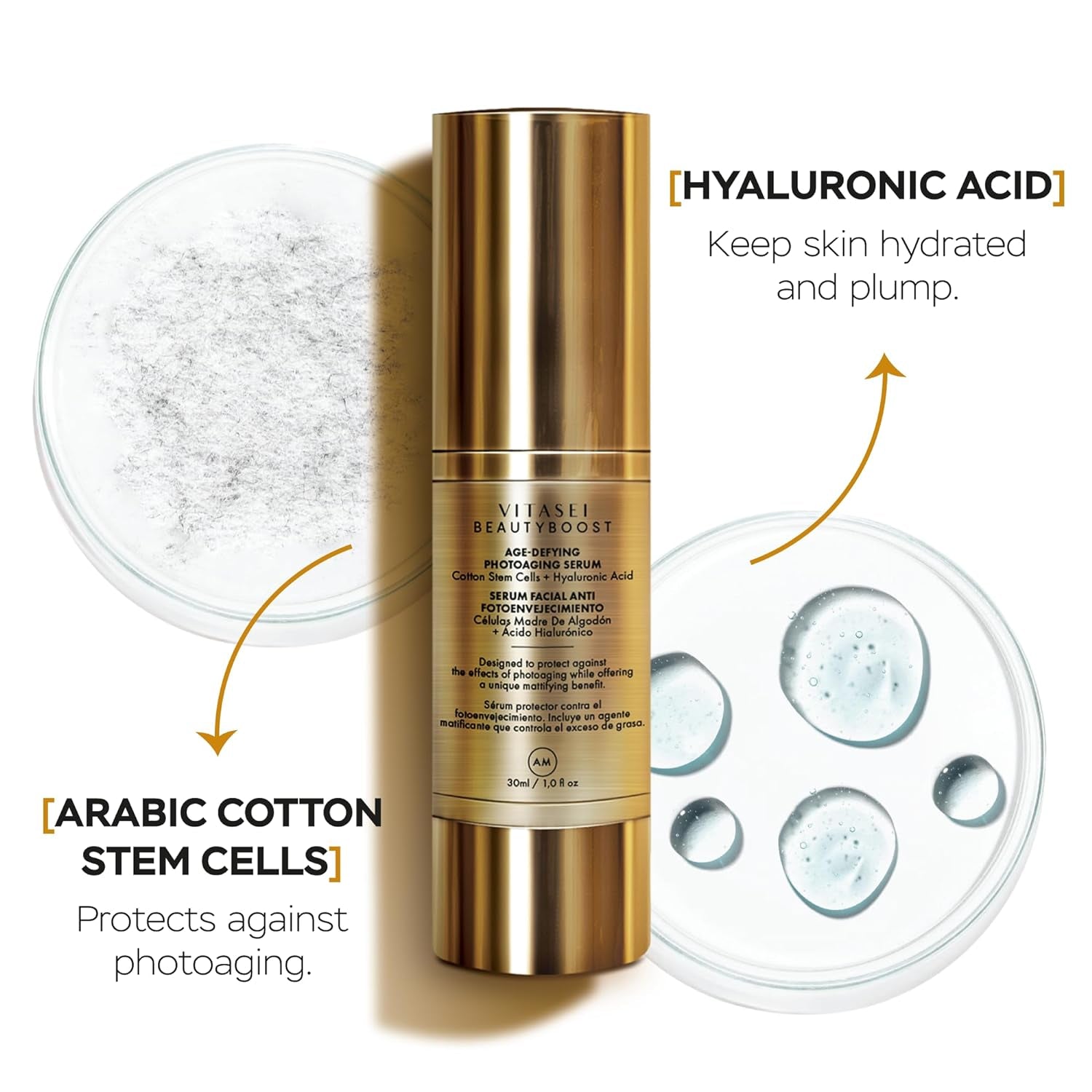 AM/PM Anti-Aging Facial Serum Duo, Deep Hydration, Photoaging Protection with Arabian Cotton Stem Cells & Hyaluronic Acid (AM), Firming & Rejuvenation with Centella Asiatica Stem Cells & Collagen (PM)