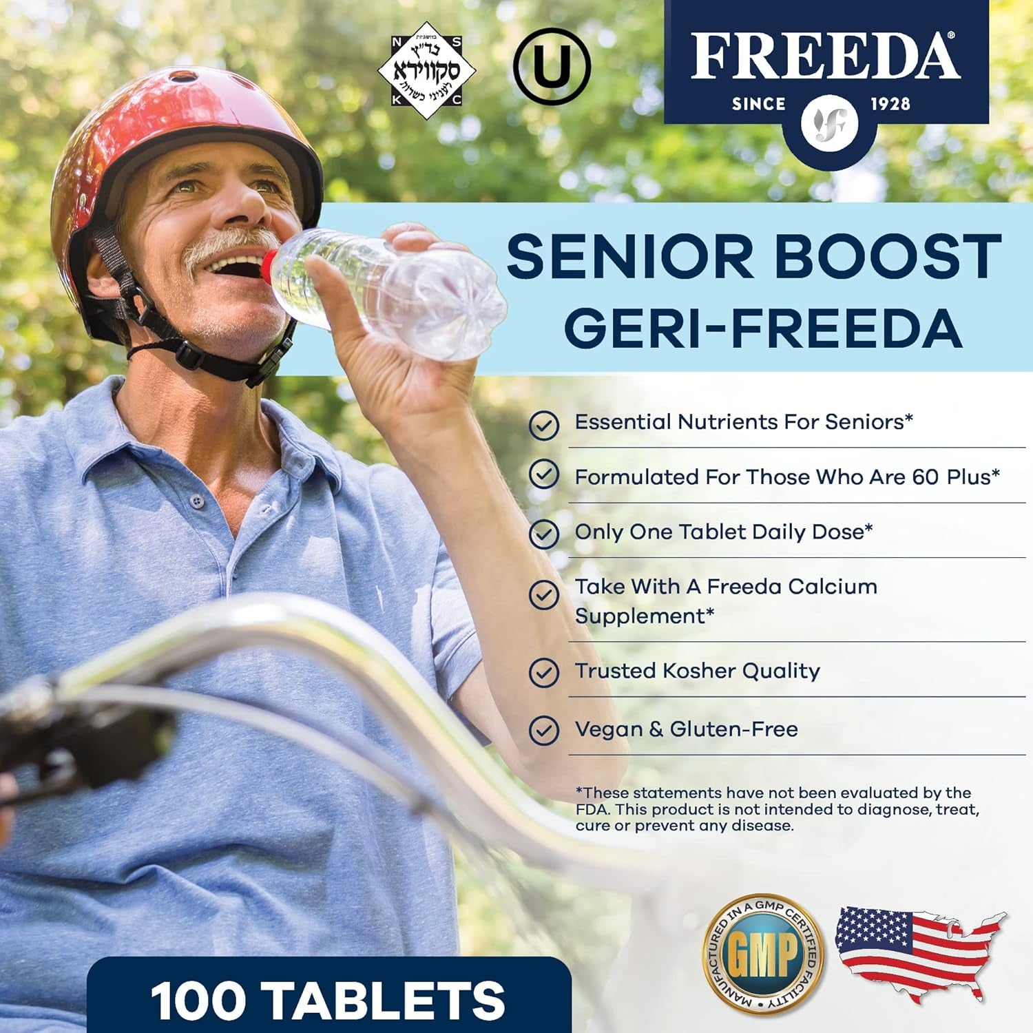 Freeda Senior Multivitamin - Kosher Vitamins for Men & Women 60 and over - One Daily Coated Tablet - Women’S & Men’S Vitamins Multivitamin 60 plus - Vitamins for Women over 60 plus Elderly (100 Count)
