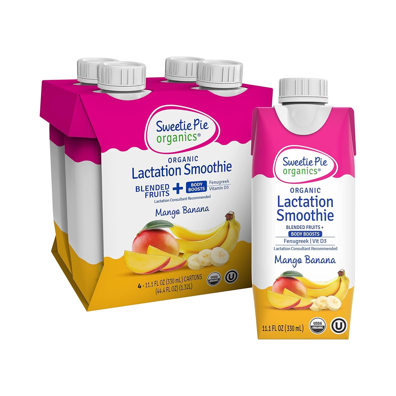 Lactation Smoothie, Mango Banana, Supports Breastmilk Production for Nursing and Pumping - No Artificial Sweeteners, Flavors or Dyes – 4 Pack