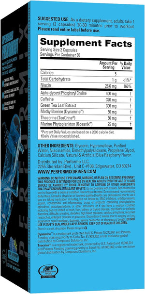 PERFORMIX Supercharged Preworkout - Sustained Energy, Endurance, and Focus - Premium Muscle Supporting Oceanix and Alpha GPC for Hardcore Traning and Body Building (60 Capsules)