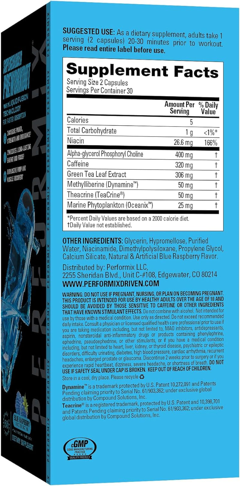 PERFORMIX Supercharged Preworkout - Sustained Energy, Endurance, and Focus - Premium Muscle Supporting Oceanix and Alpha GPC for Hardcore Traning and Body Building (60 Capsules)