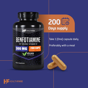 Benfotiamine 300Mg | 200 Capsules | Fat Soluble Thiamine Vitamin B1 | Supports Overall Health | Non-Gmo | Gluten Free (2-Pack)