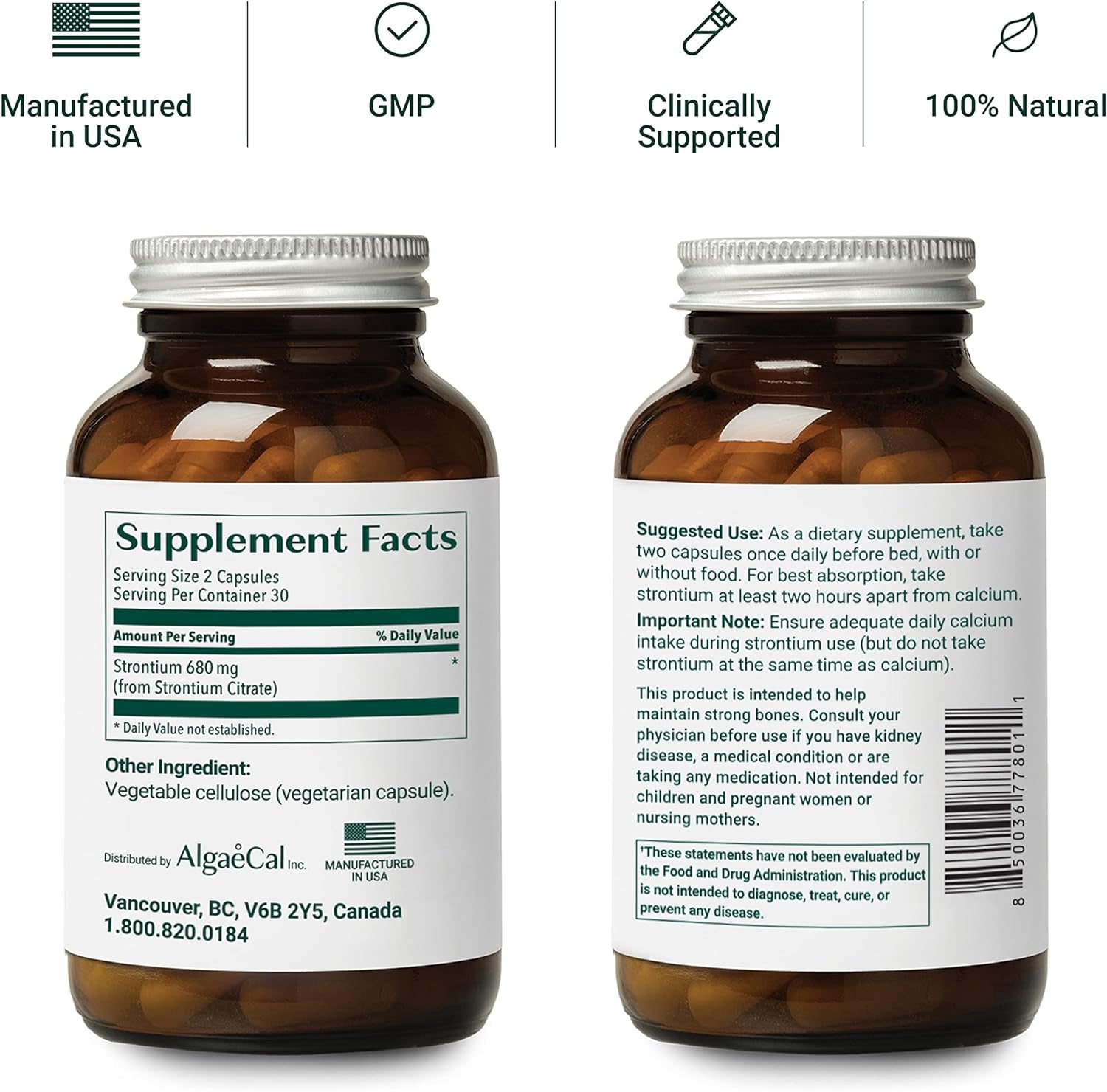 ALGAECAL - 3 Strontium Boost, Natural Strontium Supplement for Bone Density Increase, Strontium Citrate 680 Mg + 3 Free Triple Power Omega 3 Fish Oil 7 Single Serve