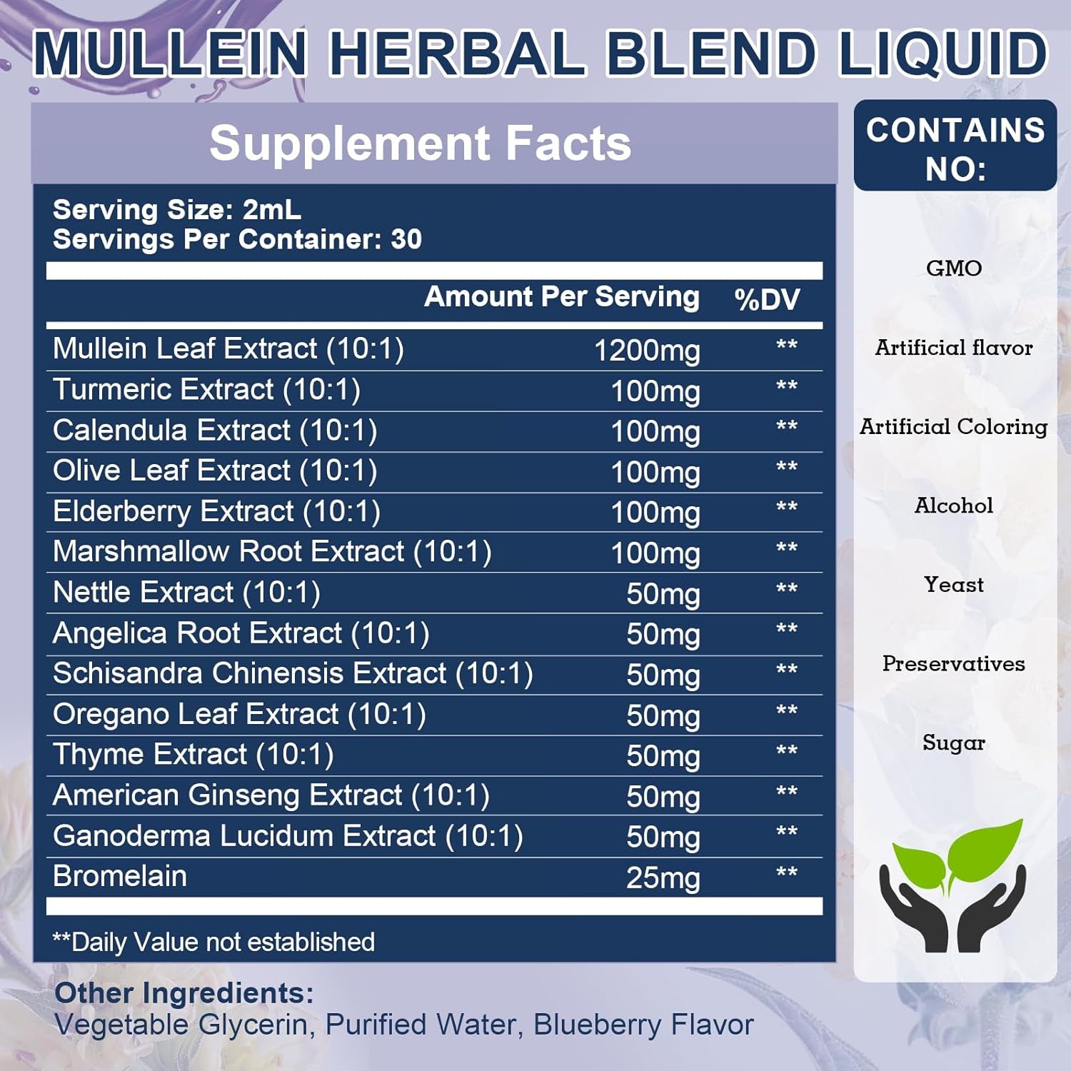 Mullein Drops for Lungs, Lung Detox & Cleanse, 720,000‬Mg Mullein Leaf Extract Tincture with Chlorophyll, Elderberry, Etc, Vegan Herbal Supplement for Immune Respiratory, Blueberry Flavor