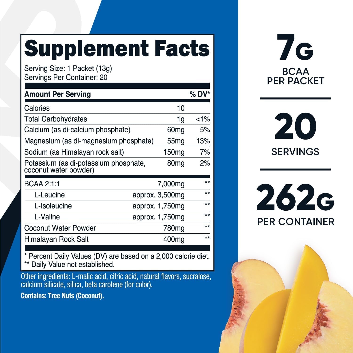 Nutricost BCAA+ Hydration Peach Mango Flavor (20 Stickpacks) - Branched Chain Amino Acids with Hydration Complex - Gluten-Free, Non-Gmo