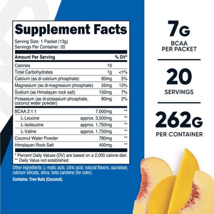 Nutricost BCAA+ Hydration Peach Mango Flavor (20 Stickpacks) - Branched Chain Amino Acids with Hydration Complex - Gluten-Free, Non-Gmo