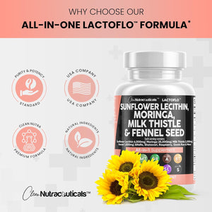 Sunflower Lecithin 6000Mg Lactation Supplement with Moringa 25000Mg Milk Thistle 2000Mg Fennel Seed 2000Mg plus Goats Rue, Shatavari, Alfalfa, & Nettle for Breastfeeding USA 60 Ct