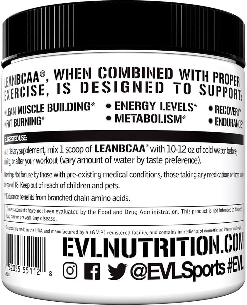 Evlution Stimulant Free Lean BCAA Powder Nutrition Bcaas Amino Acids Powder with CLA Carnitine and 2:1:1 Branched Chain Amino Acids Supports Muscle Recovery Fat Burn and Metabolism - Blue Raz