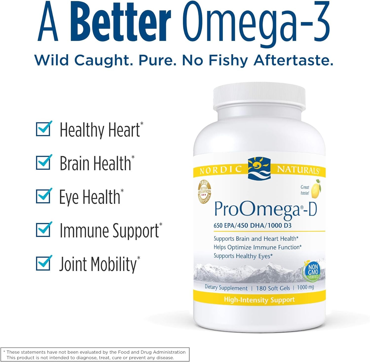 Proomega-D, Lemon Flavor - 180 Soft Gels - 1280 Mg Omega-3 + 1000 IU D3 - High-Potency Fish Oil - EPA & DHA - Brain, Eye, Heart, Joint, & Immune Health - Non-Gmo - 90 Servings
