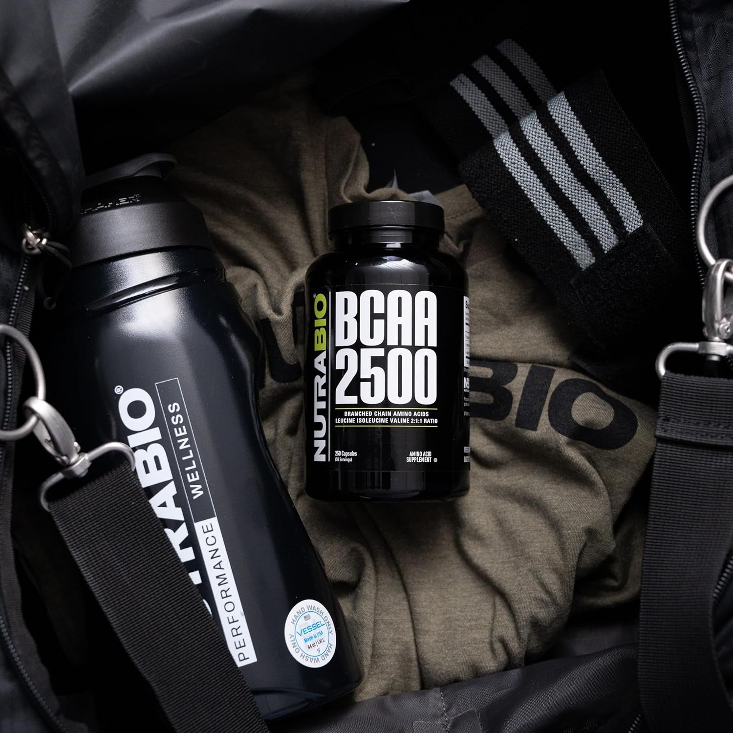 Nutrabio – BCAA 2500 – Branched Chain Amino Acids – Support New Muscle Growth and Prevent Muscle Breakdown – 250 Capsules