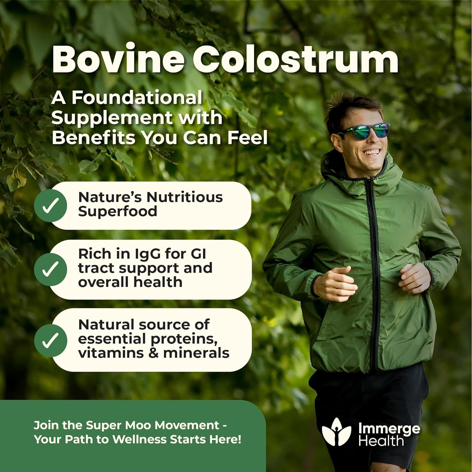 Super Moo Grass Fed Bovine Colostrum Powder | Gut Health, Muscle Recovery, Energy, Hair, Skin and Immune Supplement | 50% Igg Pure Bovine Colostrum for Humans | Superfood, Gluten Free, Unflavored.