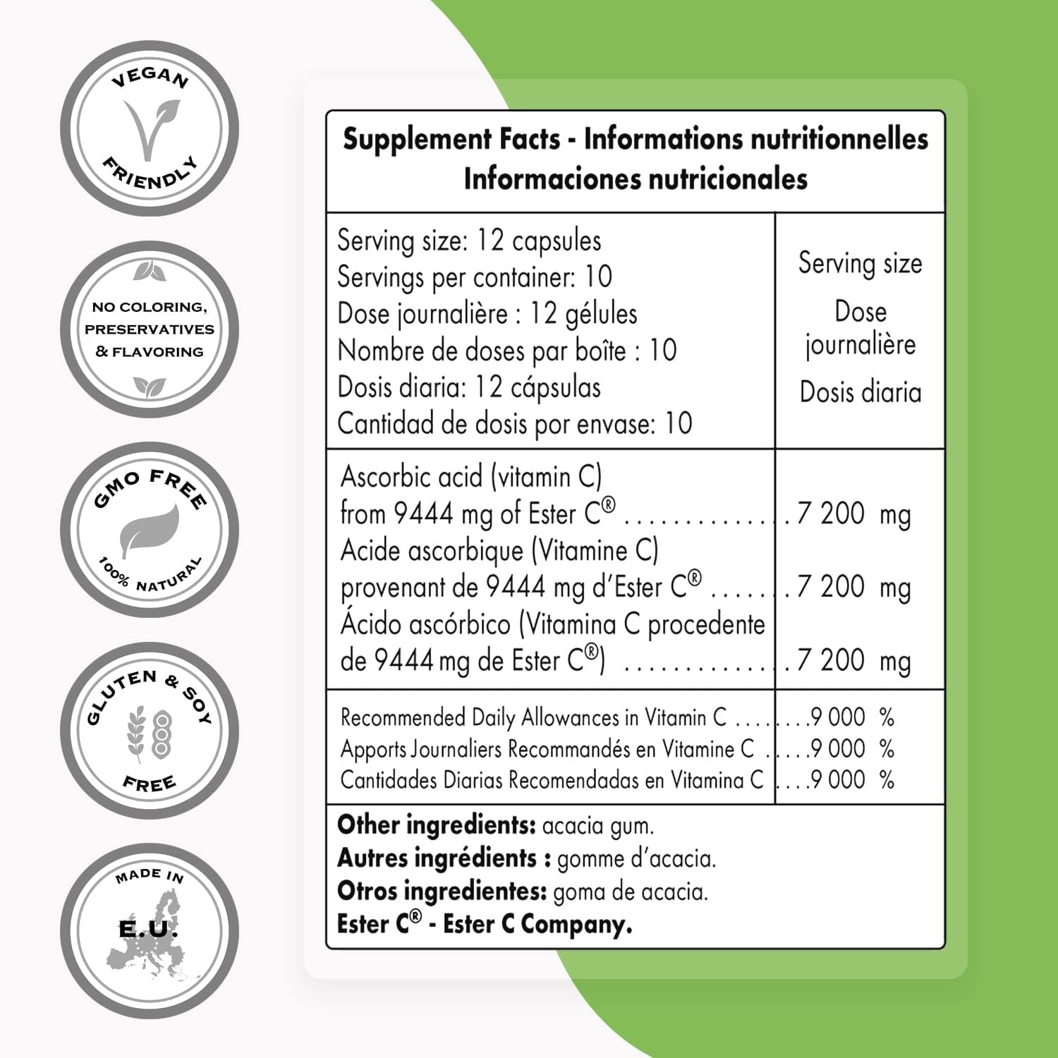 '- Ester C 9444Mg per Day (Ascorbic Acid) - 4X Vitamin C Supplement | Non-Gmo & Gluten Free - 120 Vegetarian Capsules 