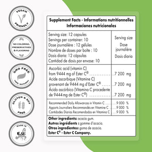 '- Ester C 9444Mg per Day (Ascorbic Acid) - 4X Vitamin C Supplement | Non-Gmo & Gluten Free - 120 Vegetarian Capsules 