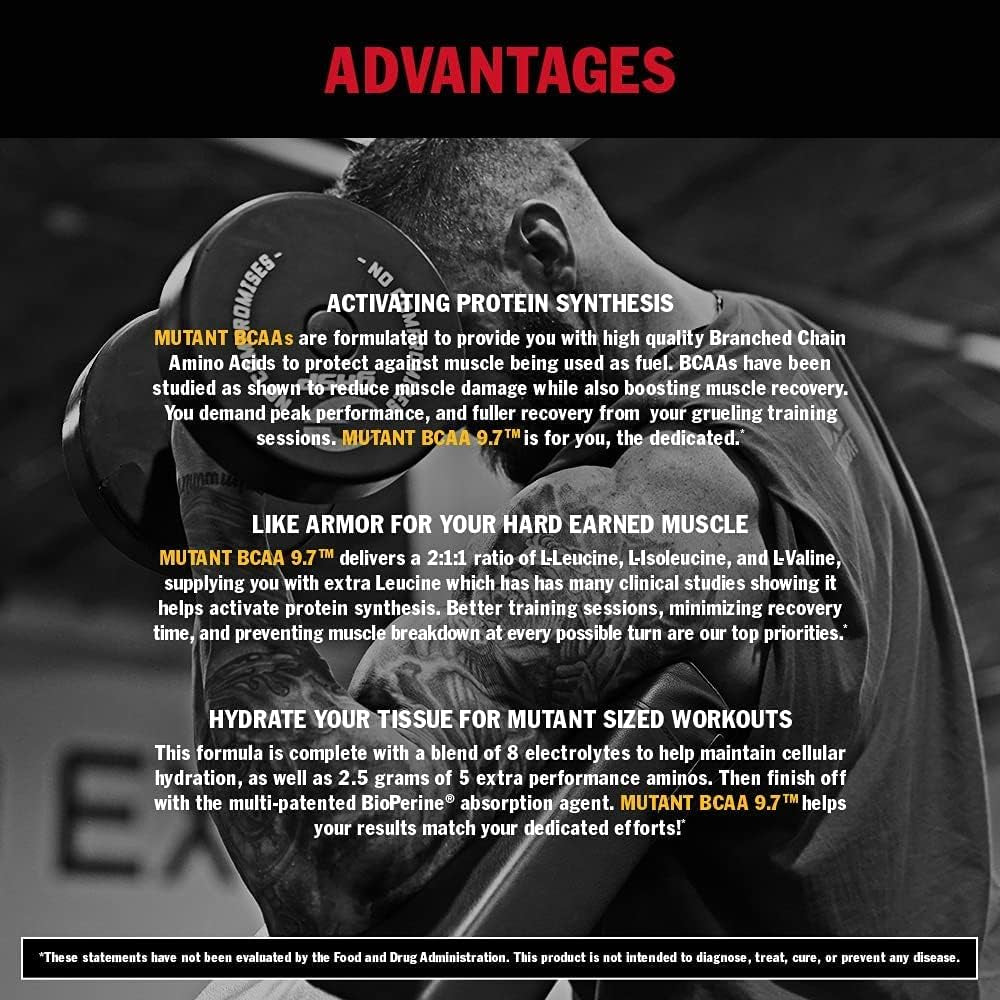 Mutant BCAA 9.7 Supplement BCAA Powder with Micronized Amino Energy Support Stack, 348G - Blue Raspberry